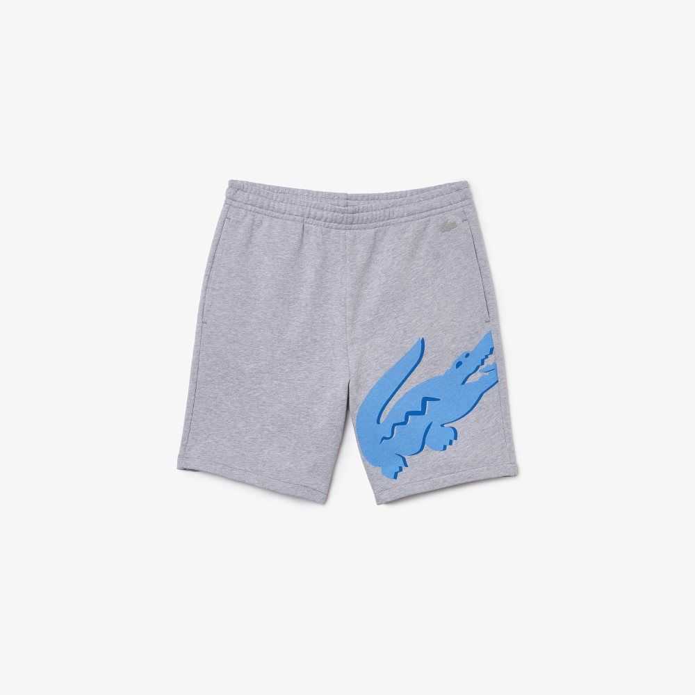 Lacoste Oversized Crocodile Print Organic Cotton Fleece Shorts Grey Chine | LZY-634197