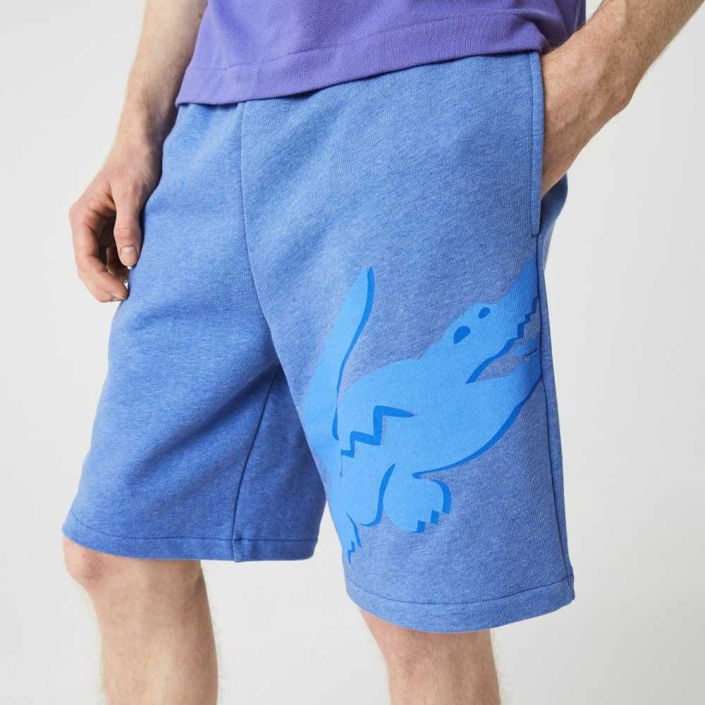 Lacoste Oversized Crocodile Print Organic Cotton Fleece Shorts Blue Chine | MOH-752380