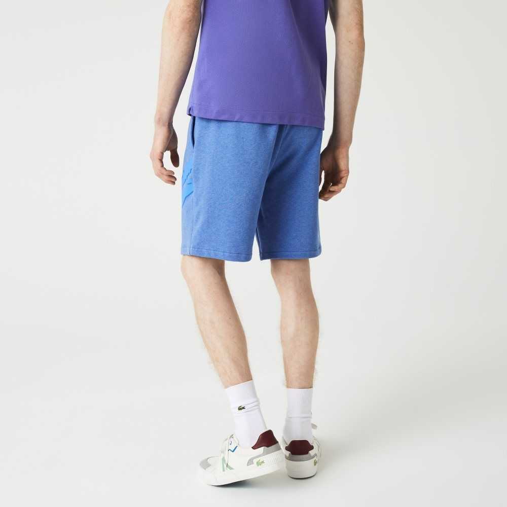 Lacoste Oversized Crocodile Print Organic Cotton Fleece Shorts Blue Chine | MOH-752380