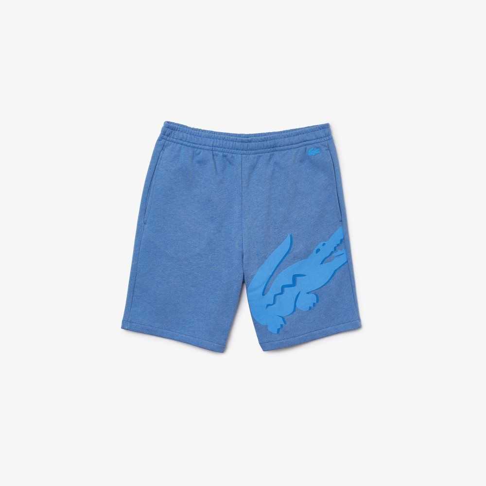 Lacoste Oversized Crocodile Print Organic Cotton Fleece Shorts Blue Chine | MOH-752380