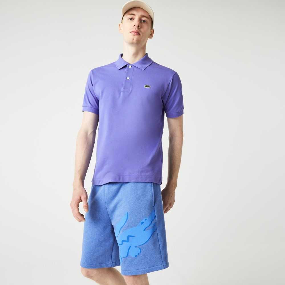 Lacoste Oversized Crocodile Print Organic Cotton Fleece Shorts Blue Chine | MOH-752380