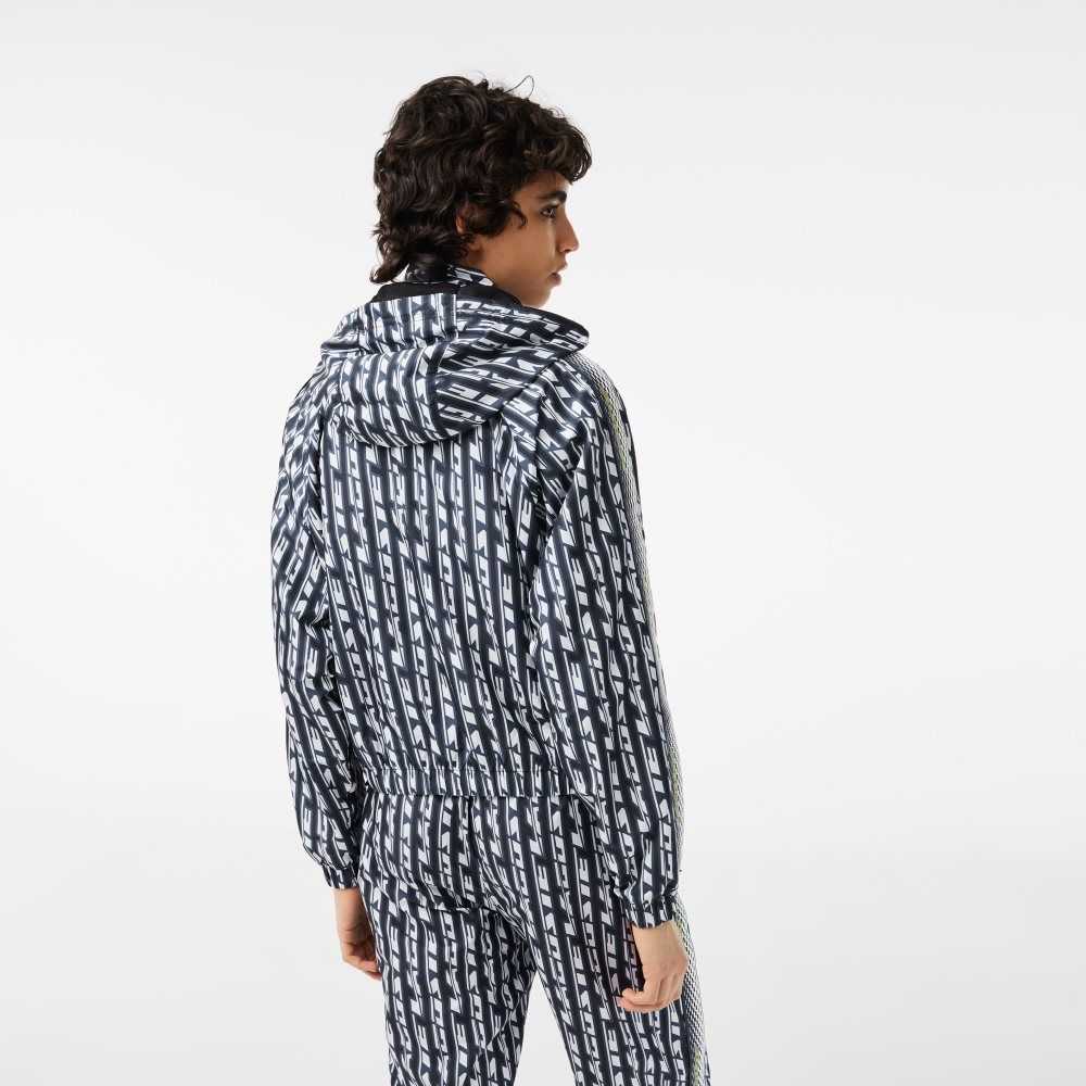 Lacoste Oversized Hooded Track Jacket Black / Blue / White | OXR-730541