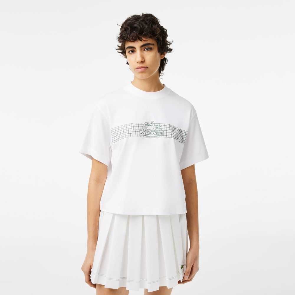 Lacoste Oversized Net Print Jersey T-Shirt White | VPK-140362