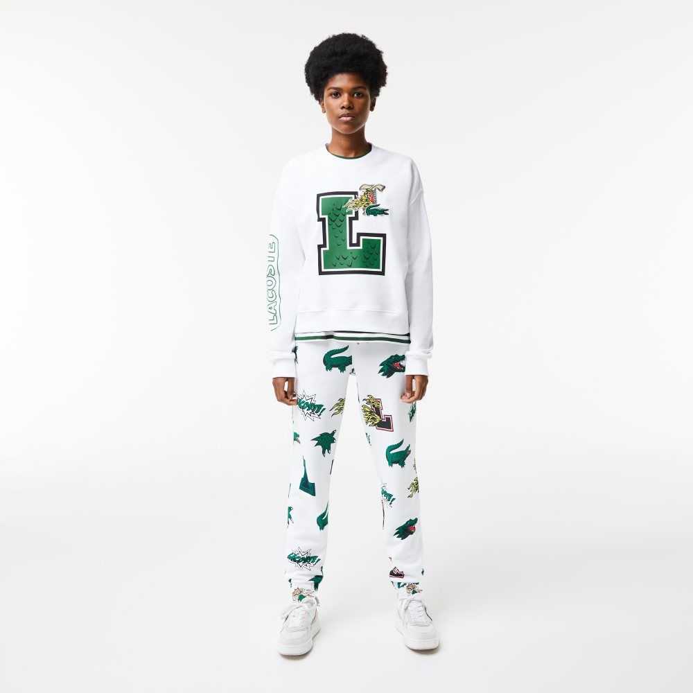 Lacoste Oversized Print And Branded Sweatshirt White | FGT-098124