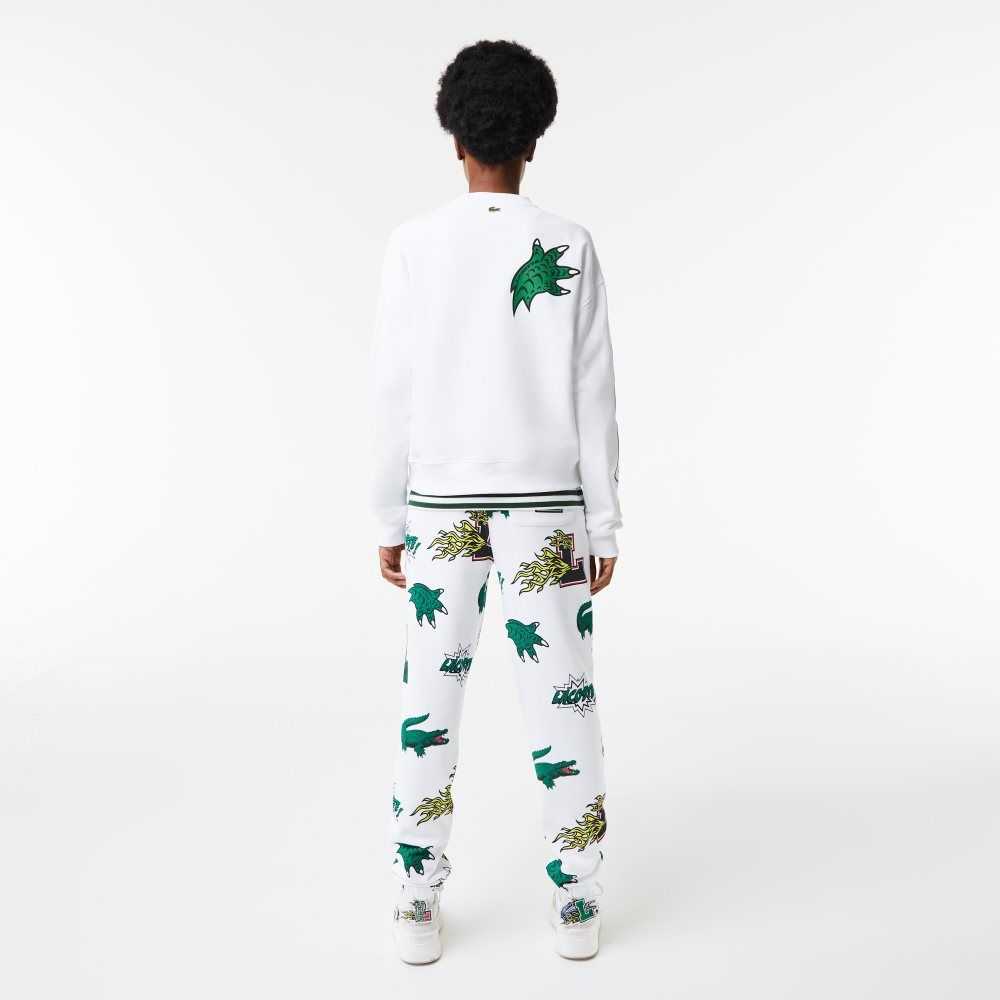 Lacoste Oversized Print And Branded Sweatshirt White | FGT-098124