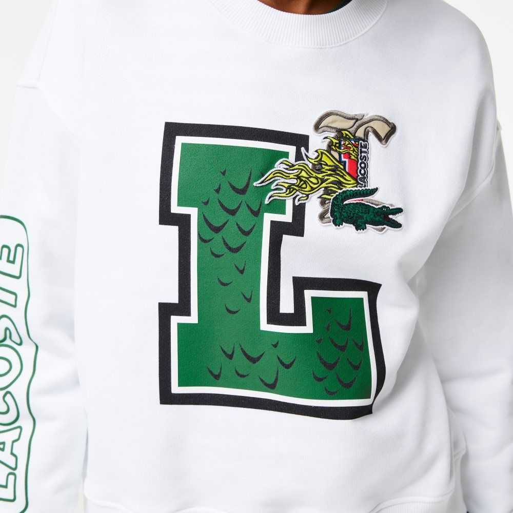 Lacoste Oversized Print And Branded Sweatshirt White | FGT-098124