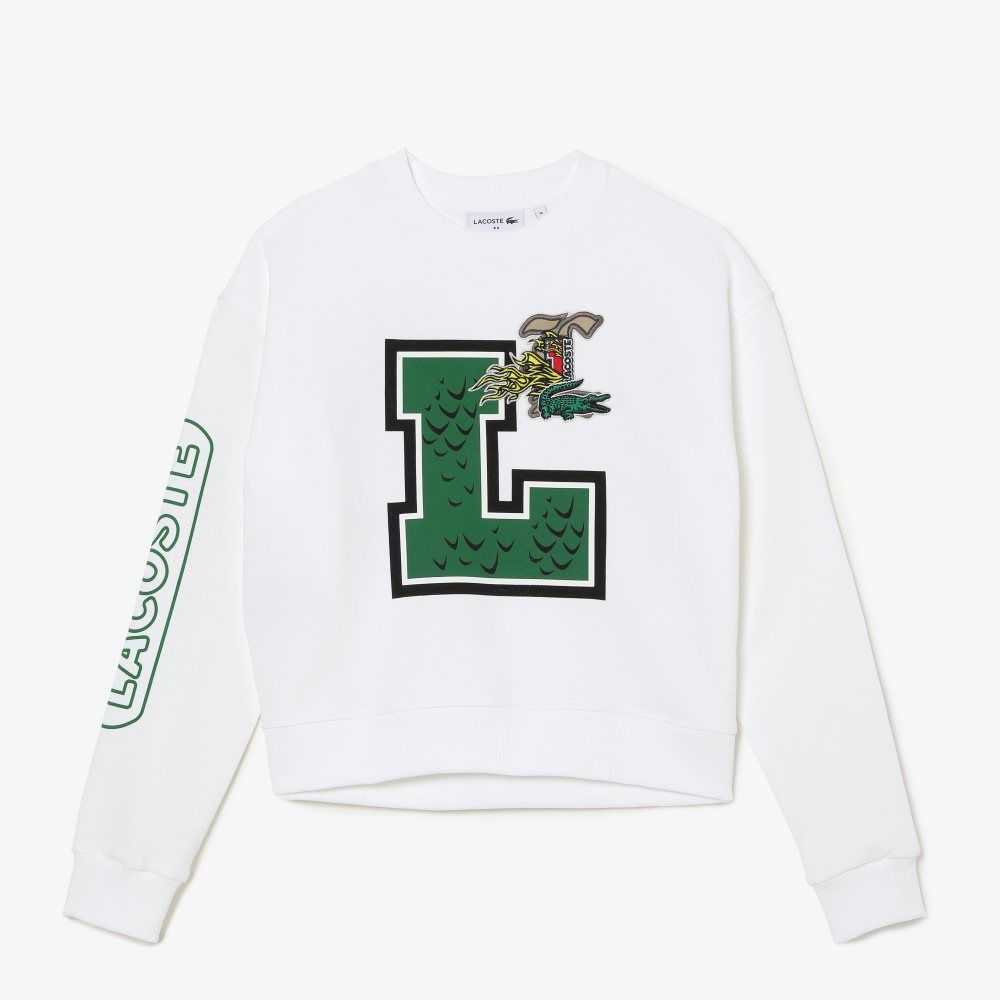 Lacoste Oversized Print And Branded Sweatshirt White | FGT-098124