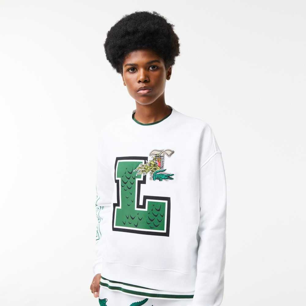 Lacoste Oversized Print And Branded Sweatshirt White | FGT-098124