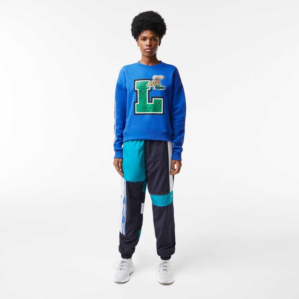 Lacoste Oversized Print And Branded Sweatshirt Blue | YOT-452031