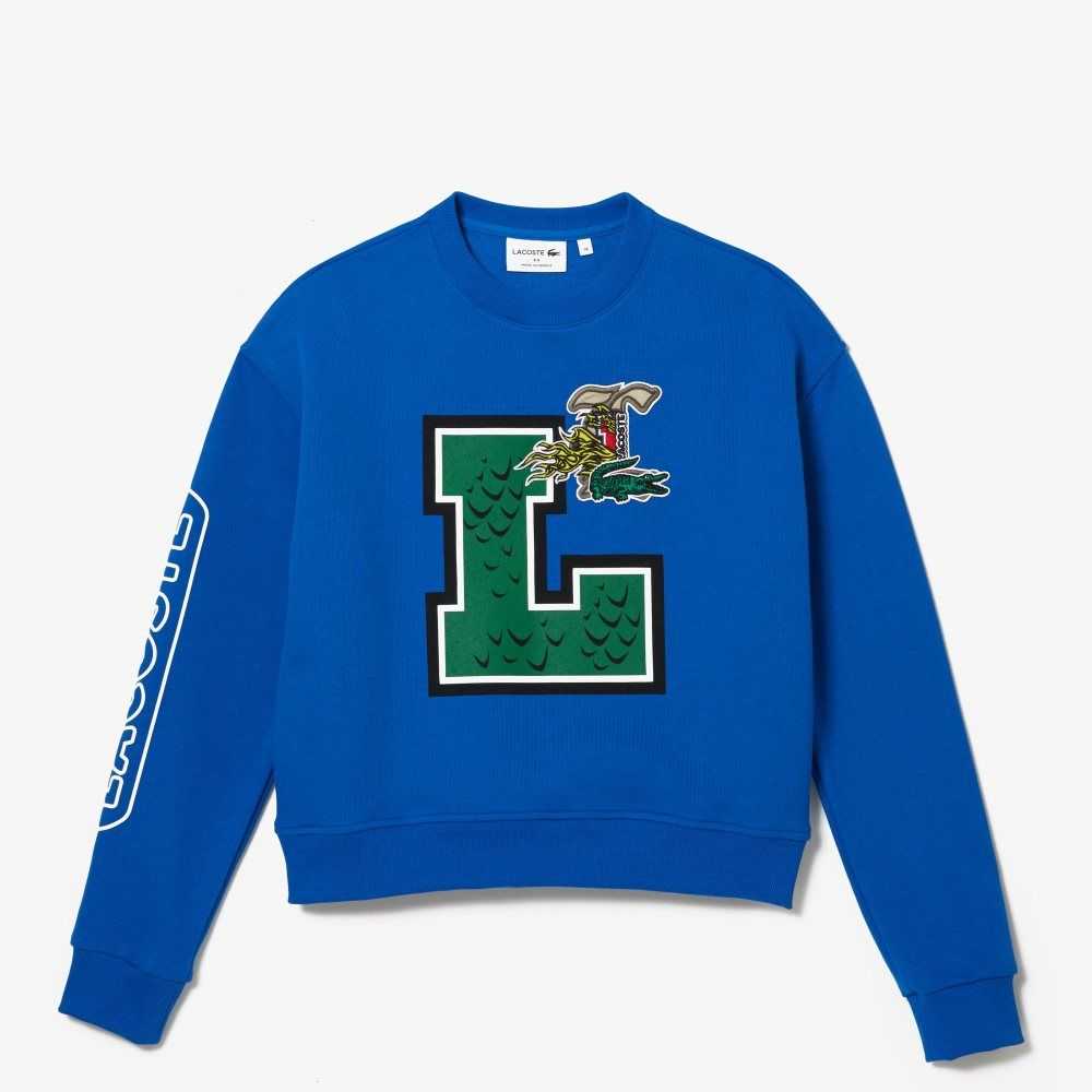 Lacoste Oversized Print And Branded Sweatshirt Blue | YOT-452031