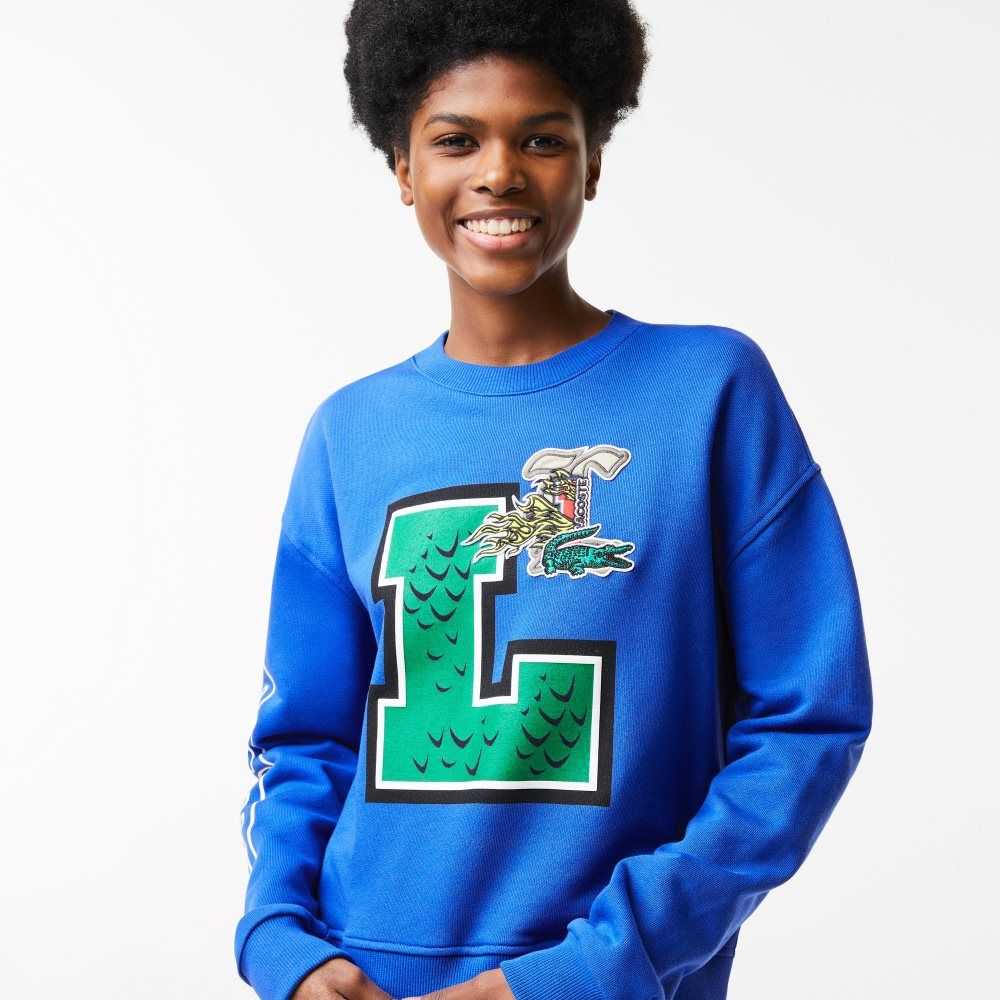 Lacoste Oversized Print And Branded Sweatshirt Blue | YOT-452031