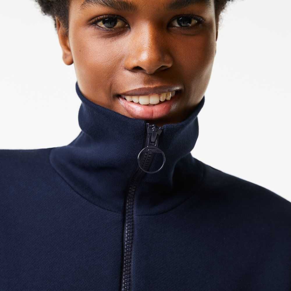 Lacoste Oversized Zip Neck Polo Dress Navy Blue | GHA-543617