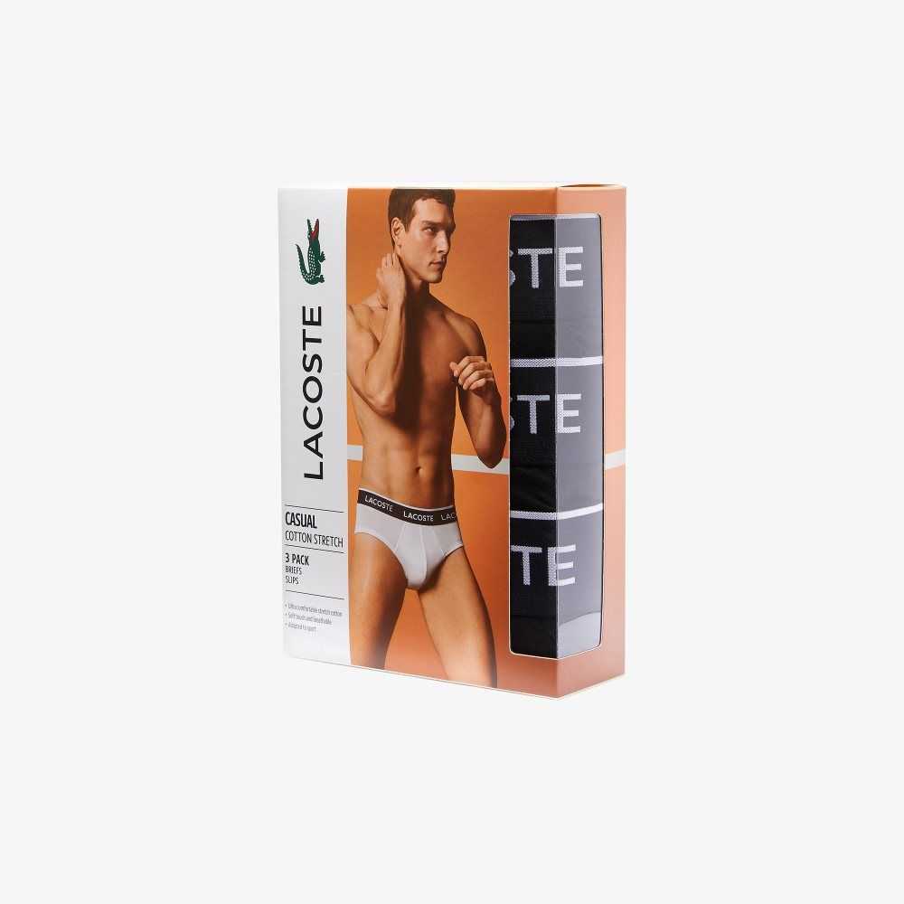 Lacoste Pack Of 3 Casual Briefs Black | OGI-961053