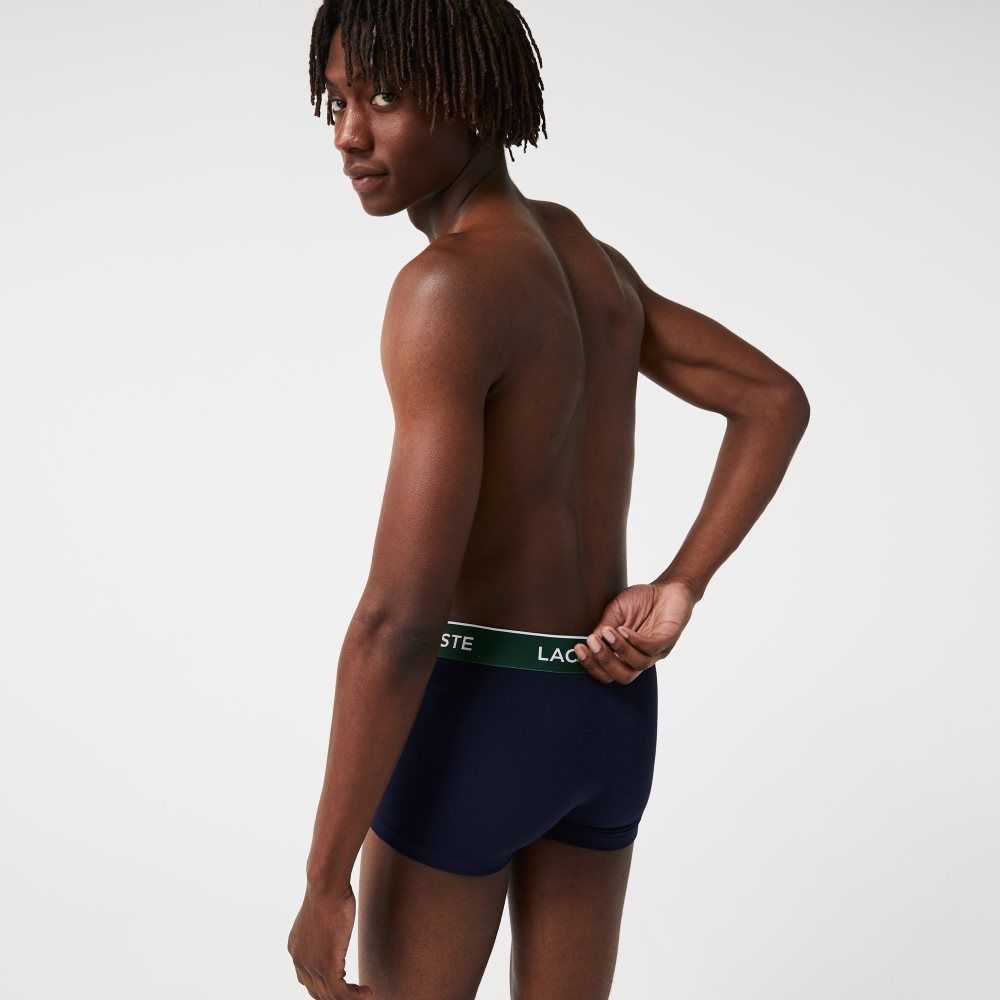 Lacoste Pack Of 3 Navy Casual Boxer Briefs With Contrasting Waistband Navy Blue / Green / Red / Navy Blue | LJO-301842