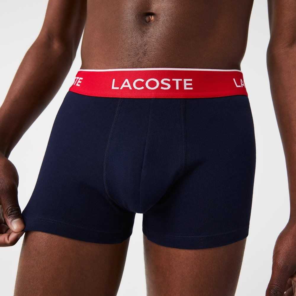 Lacoste Pack Of 3 Navy Casual Boxer Briefs With Contrasting Waistband Navy Blue / Green / Red / Navy Blue | LJO-301842