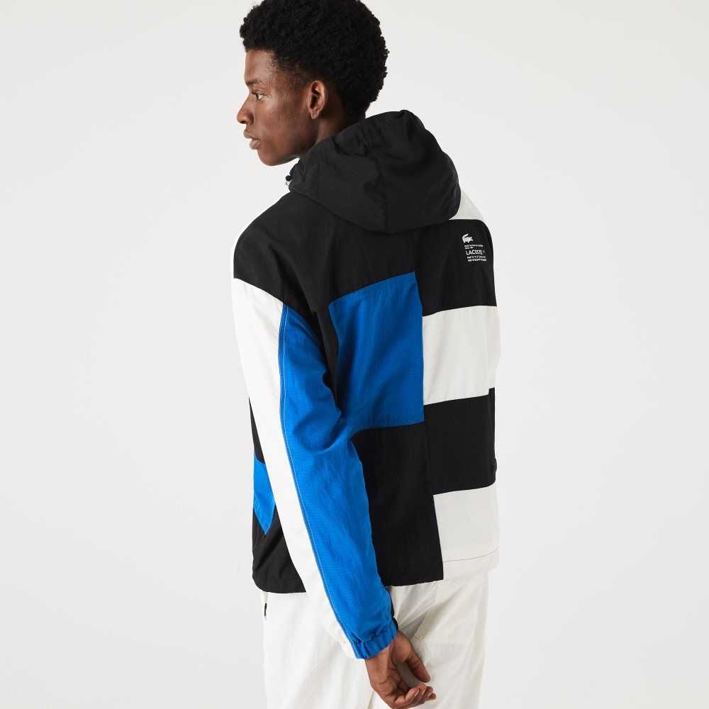 Lacoste Patchwork Effect Jacket Black / Blue / White | NTY-538409