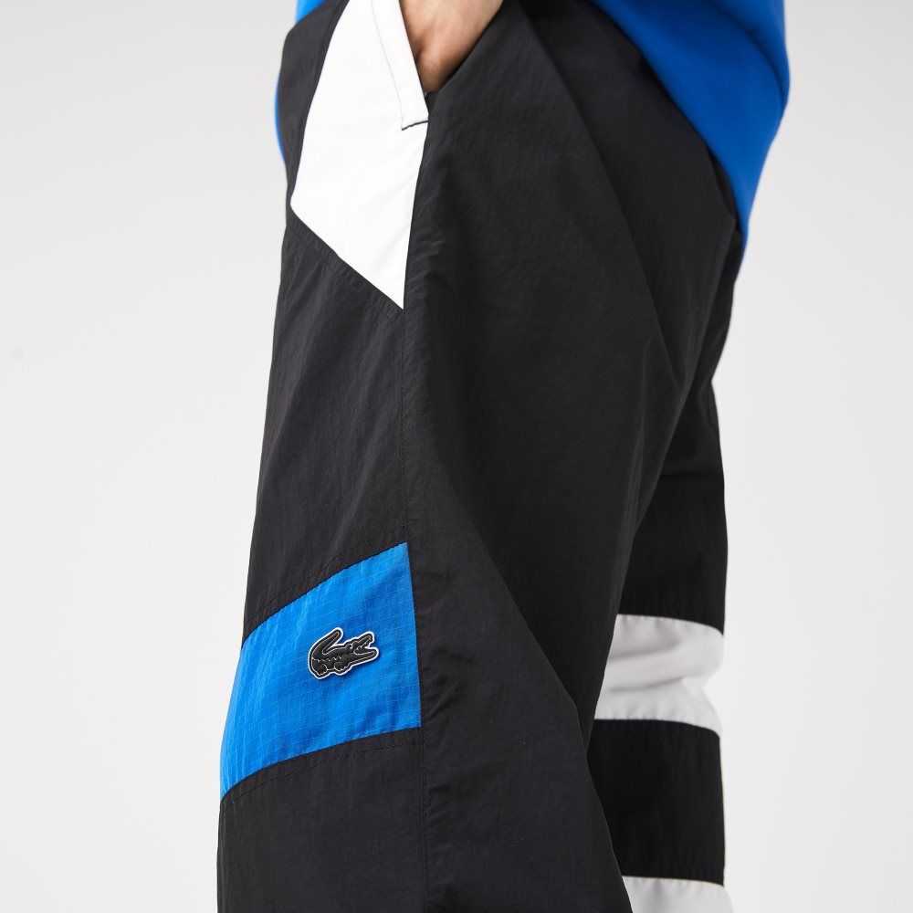 Lacoste Patchwork Water-Repellent Trackpants Black / Blue / White | ZDW-249076