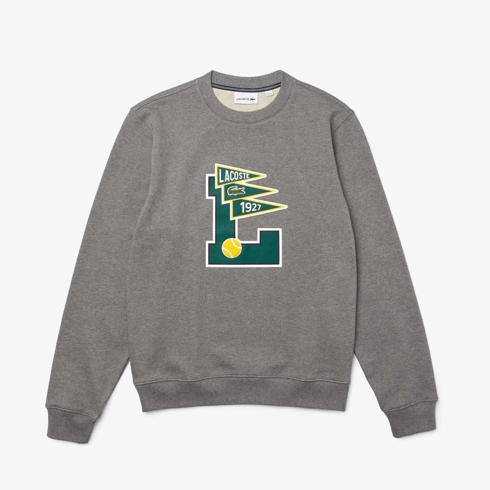 Lacoste Pennants L Badge Cotton Fleece Sweatshirt Grey Chine | EZP-567928