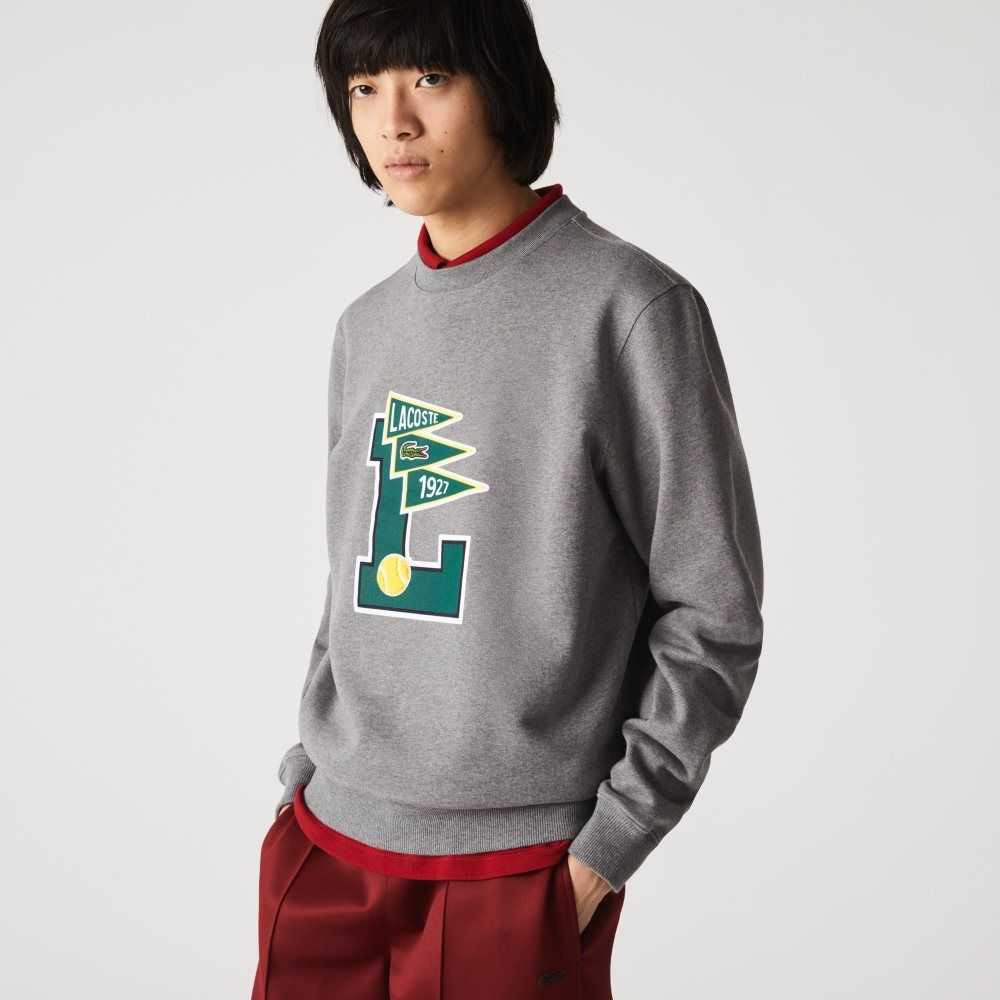 Lacoste Pennants L Badge Cotton Fleece Sweatshirt Grey Chine | EZP-567928