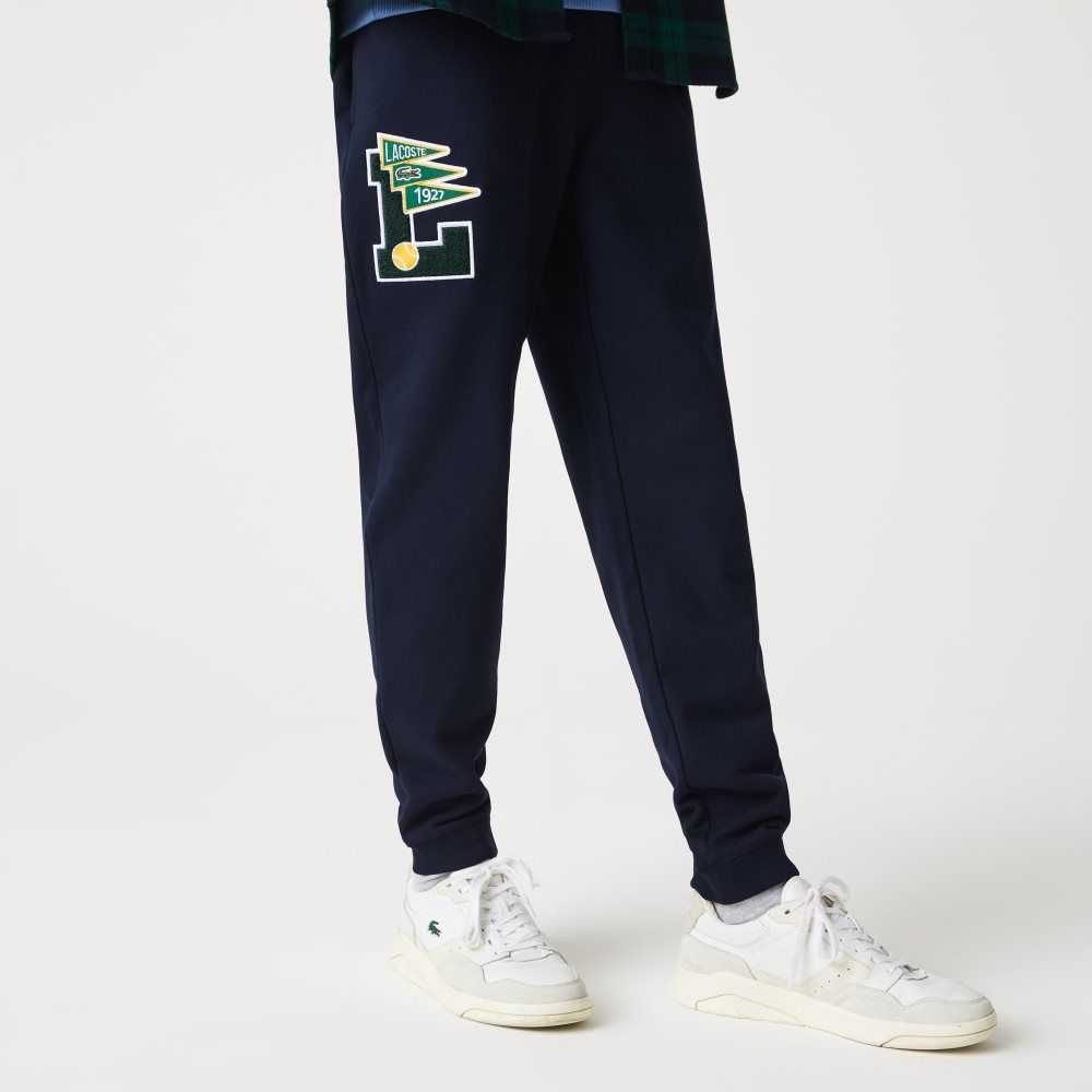 Lacoste Pennants L Badge Fleece Tracksuit Pants Navy Blue | NZJ-982534