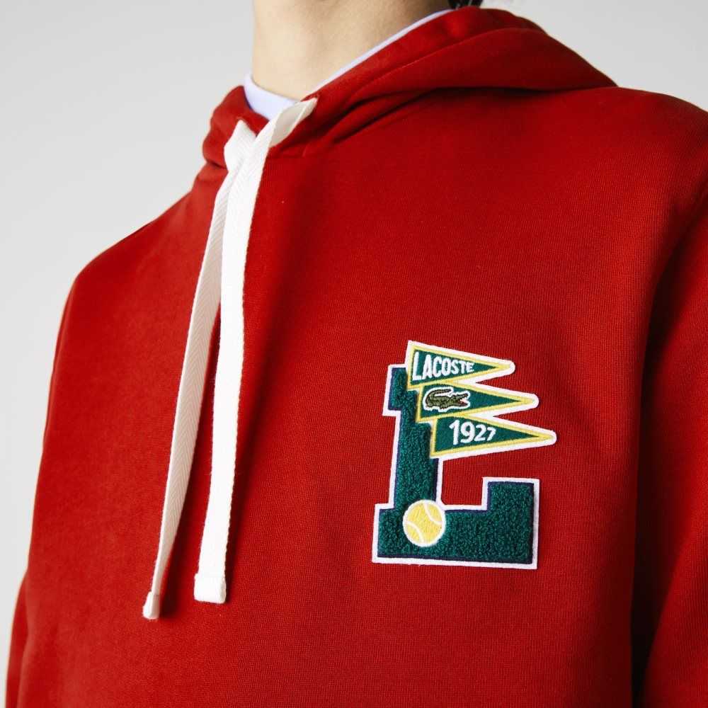 Lacoste Pennants L Badge Hooded Cotton Fleece Sweatshirt Red | QLT-261079