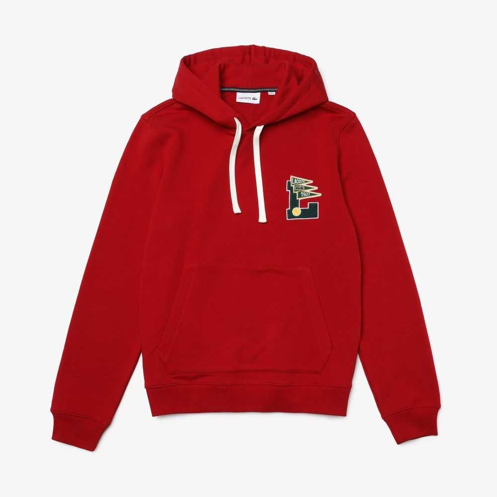 Lacoste Pennants L Badge Hooded Cotton Fleece Sweatshirt Red | QLT-261079