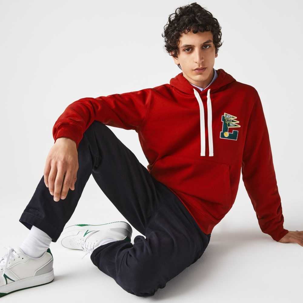 Lacoste Pennants L Badge Hooded Cotton Fleece Sweatshirt Red | QLT-261079