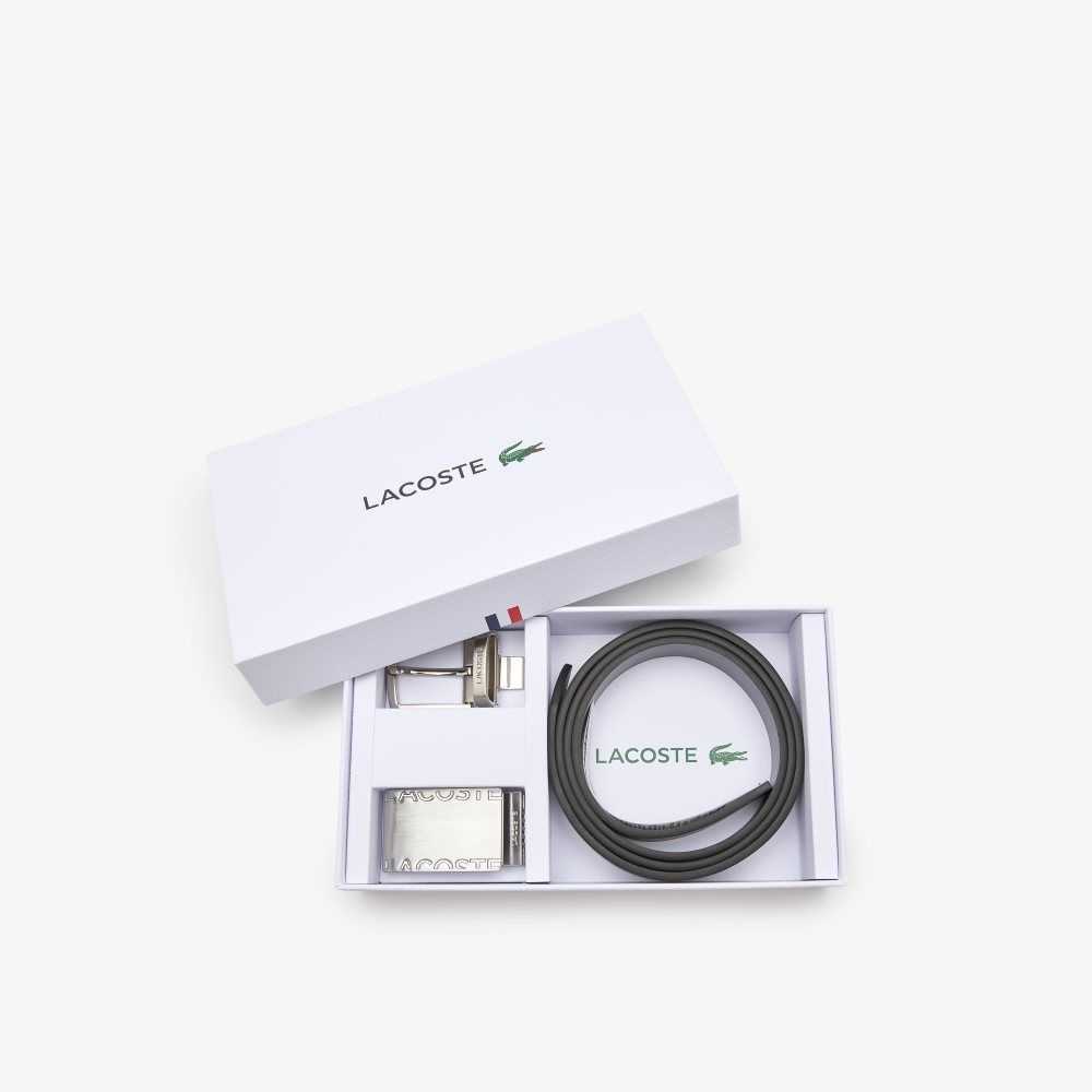 Lacoste Pin And Flat Buckle Belt Gift Set Noir Magnet | JHM-972803