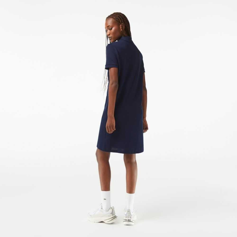 Lacoste Pique Knit Polo Dress Navy Blue | XDB-604735