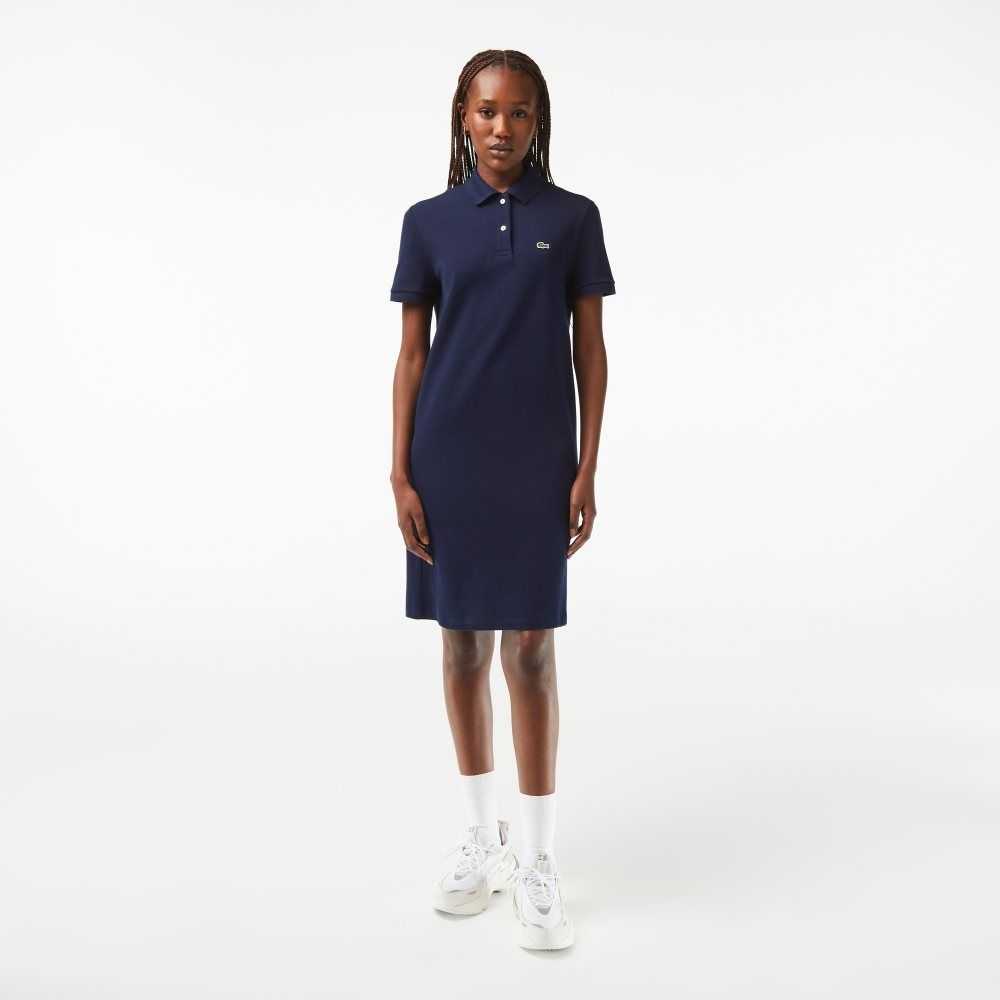 Lacoste Pique Knit Polo Dress Navy Blue | XDB-604735