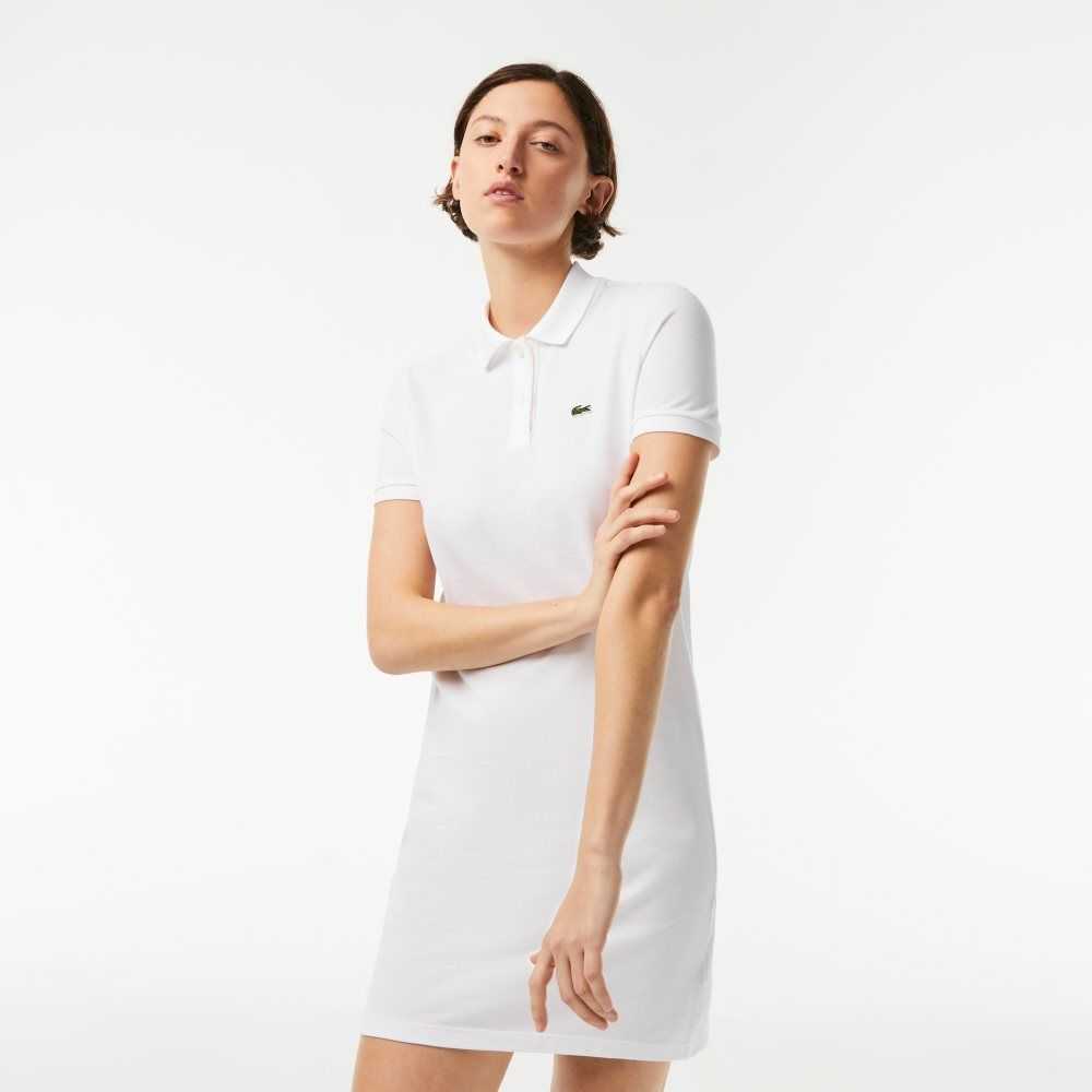 Lacoste Pique Knit Polo Dress White | LJK-150483