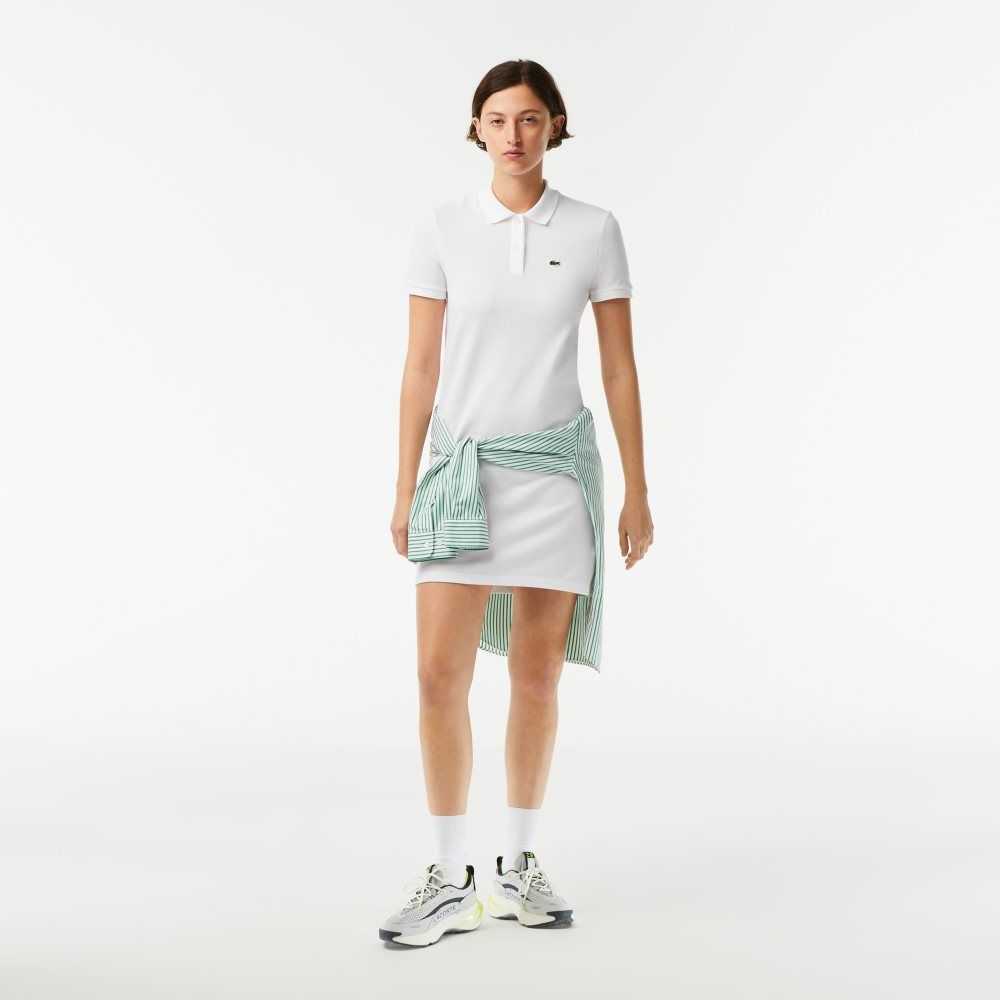 Lacoste Pique Knit Polo Dress White | LJK-150483