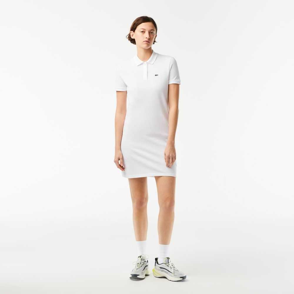 Lacoste Pique Knit Polo Dress White | LJK-150483