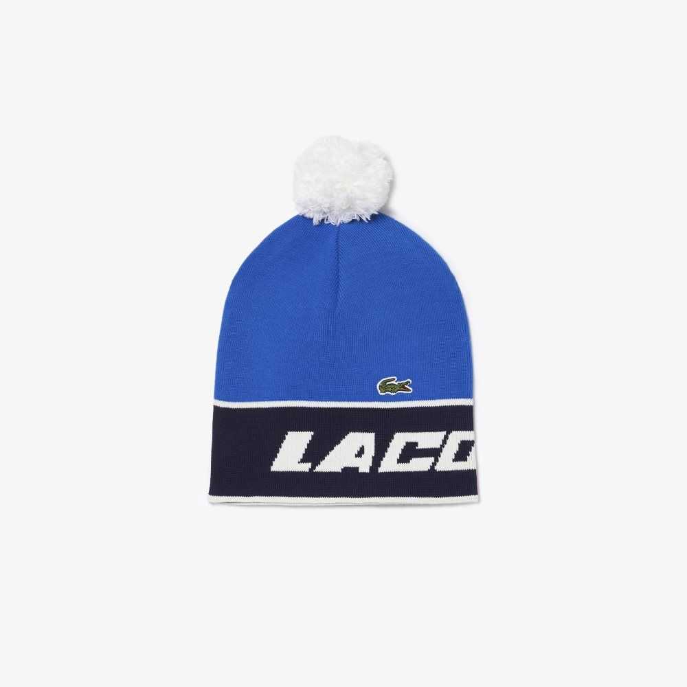 Lacoste Pom-Pom And Color-Block Beanie Blue / Navy Blue / White | AZK-157986