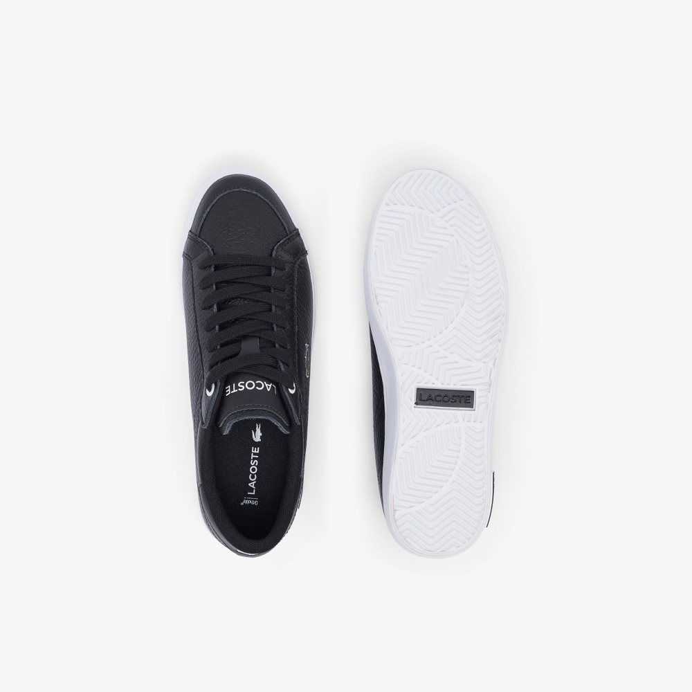 Lacoste Powercourt Leather Detailed Sneakers Black/White | RLM-850243