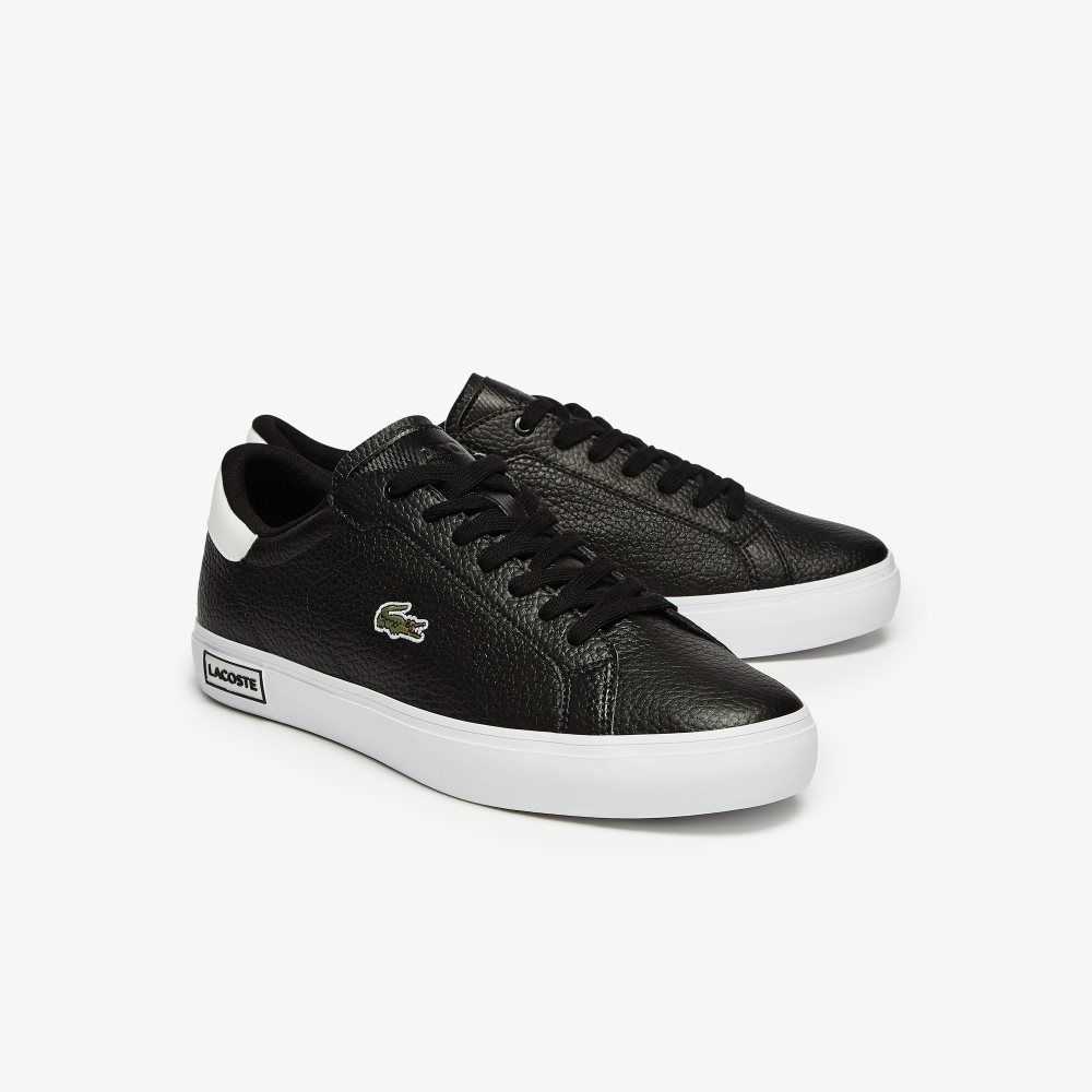 Lacoste Powercourt Leather Sneakers Black/White | DIU-356142