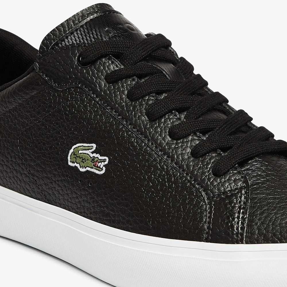 Lacoste Powercourt Leather Sneakers Black/White | DIU-356142