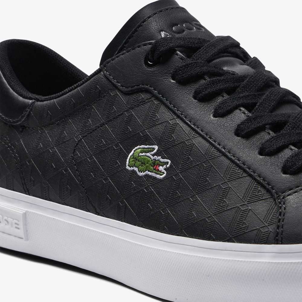 Lacoste Powercourt Leather Sneakers Black/White | KNG-043261