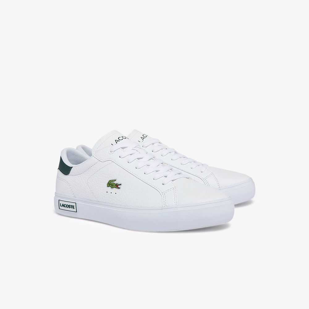 Lacoste Powercourt Leather Sneakers White/Dark Green | PIW-416053