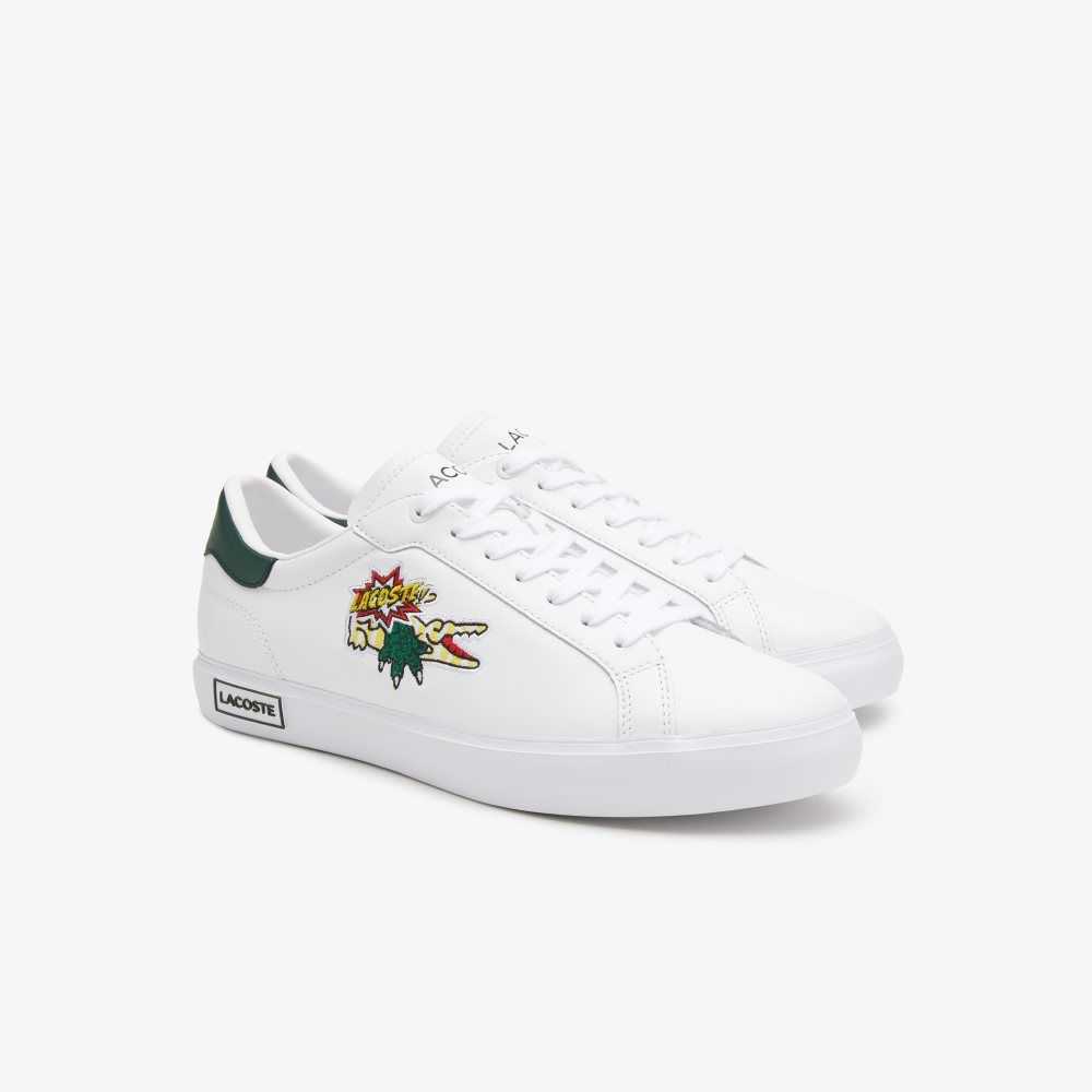 Lacoste Powercourt Leather Sneakers White/Dark Green | ZIY-356289