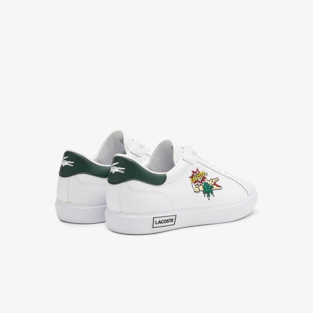 Lacoste Powercourt Leather Sneakers White/Dark Green | ZIY-356289