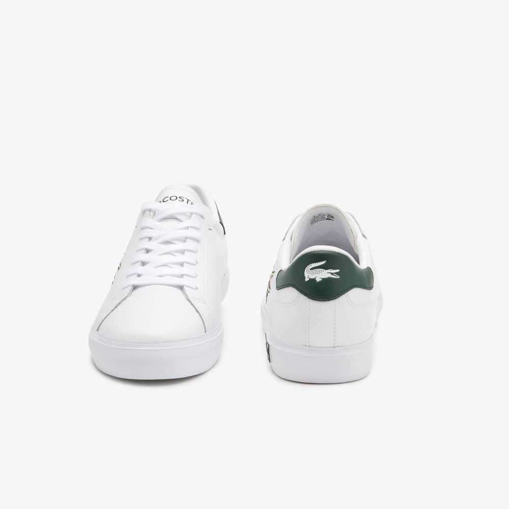 Lacoste Powercourt Leather Sneakers White/Dark Green | ZIY-356289