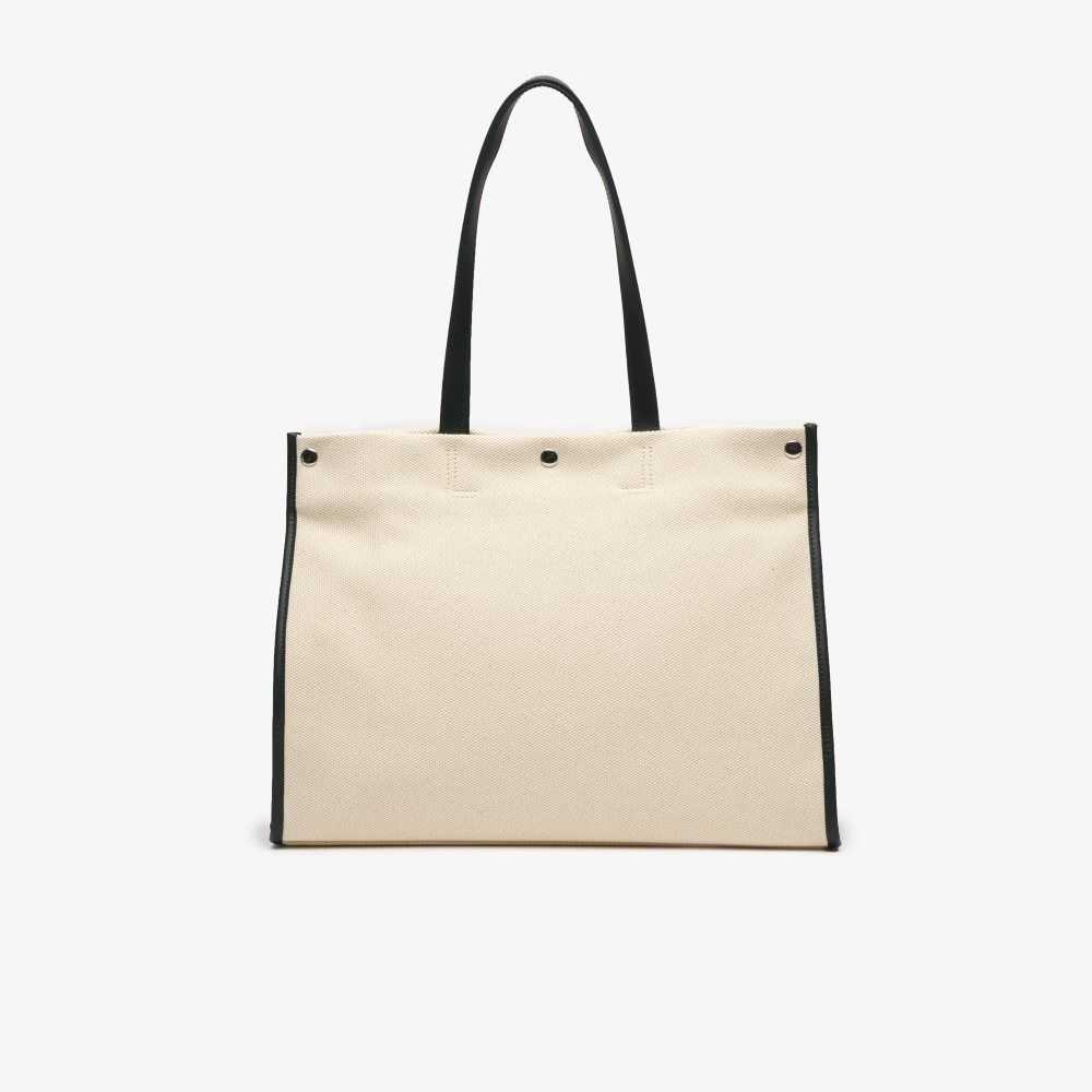 Lacoste Print Front Tote Bag Natural Sinople Estragon | DVL-526873