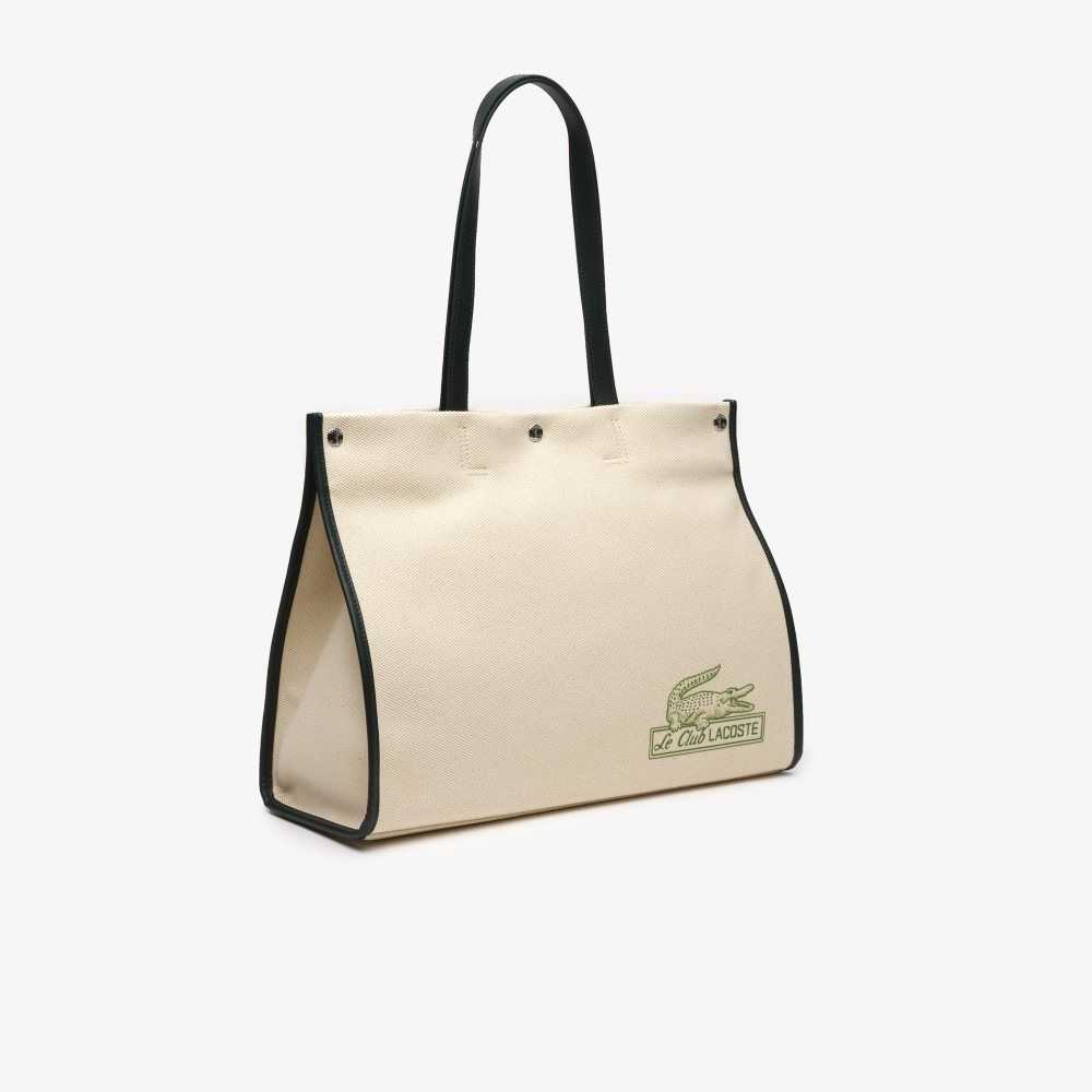 Lacoste Print Front Tote Bag Natural Sinople Estragon | DVL-526873