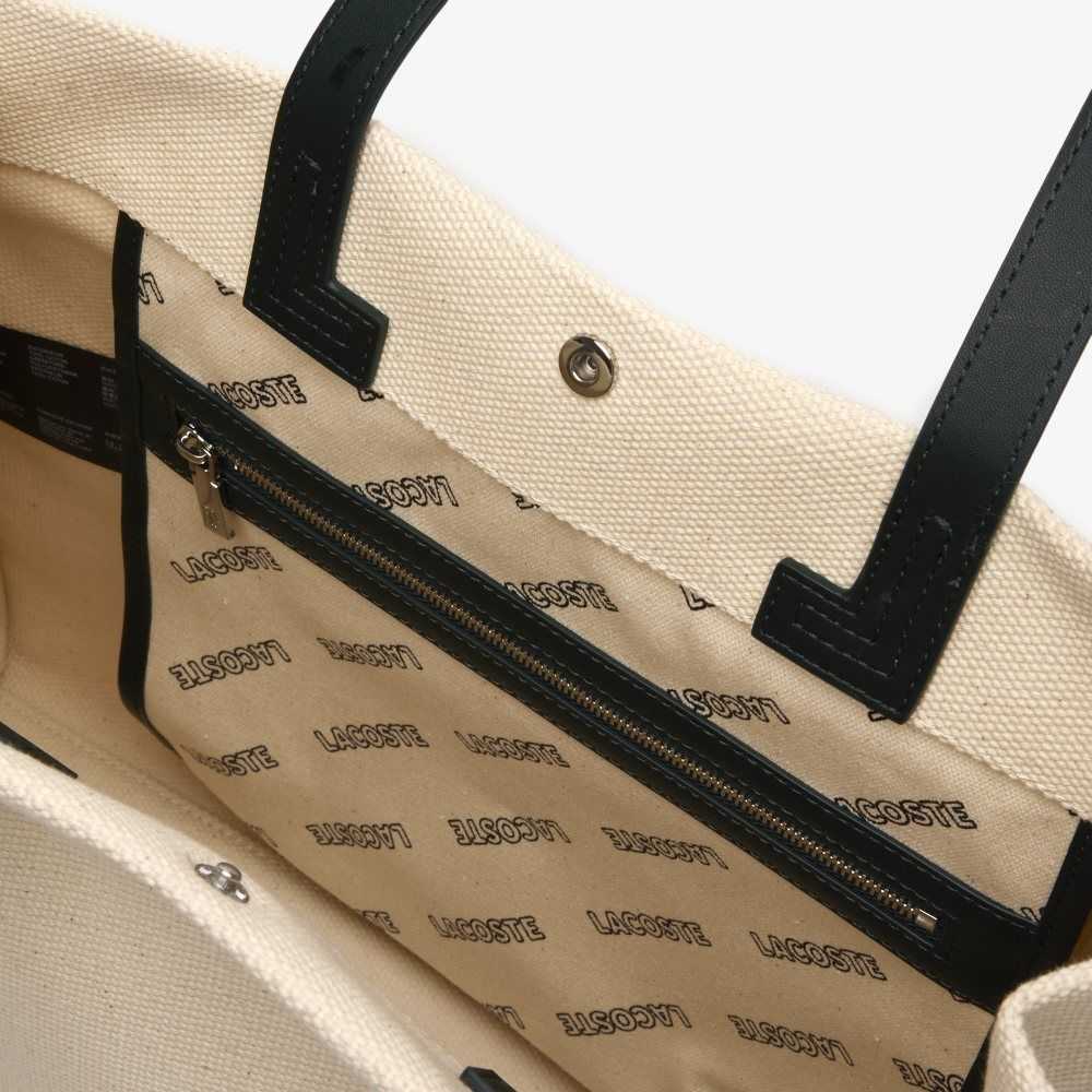 Lacoste Print Front Tote Bag Natural Sinople Estragon | DVL-526873