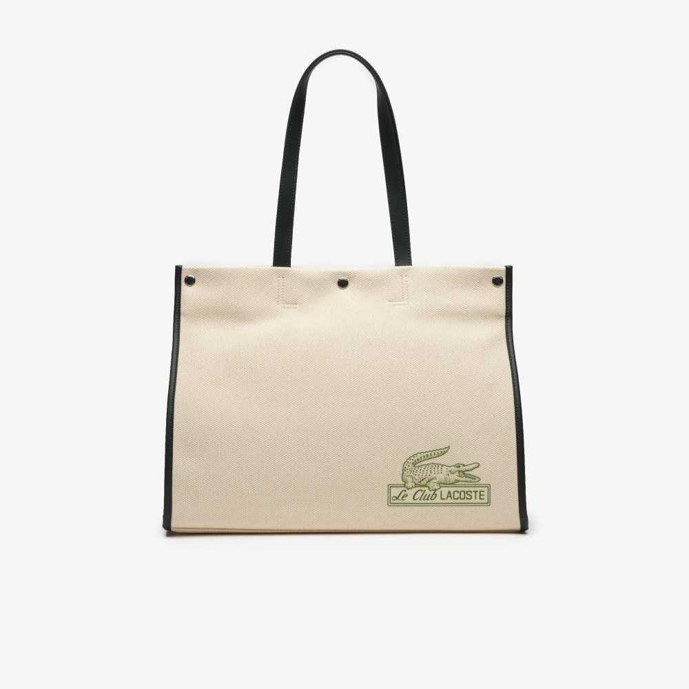 Lacoste Print Front Tote Bag Natural Sinople Estragon | DVL-526873