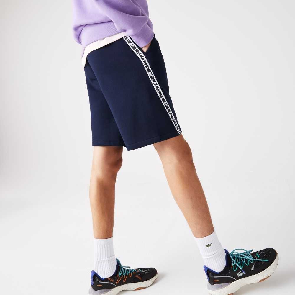 Lacoste Printed Bands Brushed Fleece Shorts Navy Blue | GRZ-475021