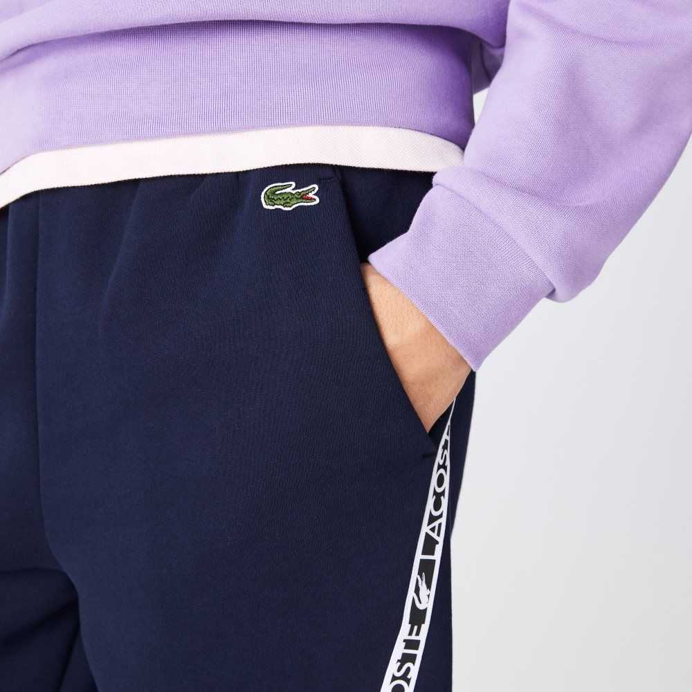 Lacoste Printed Bands Brushed Fleece Shorts Navy Blue | GRZ-475021