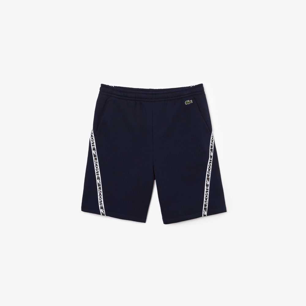 Lacoste Printed Bands Brushed Fleece Shorts Navy Blue | GRZ-475021