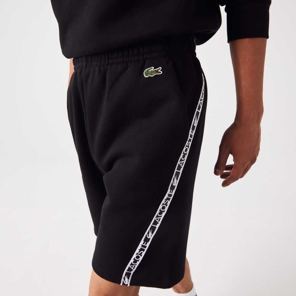 Lacoste Printed Bands Brushed Fleece Shorts Black | OAY-430795